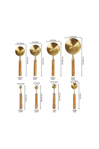 Besthome1 8 Parça Çelik Kupa Kaşık Seti, Metrik/amerikan Ölçüleri, Ahşap Saplı, Pastacılık Fırın İçin Diğer