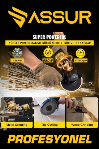 Assur ASR346 850 W 125 MM Avuç Taşlama Spiral Mavi