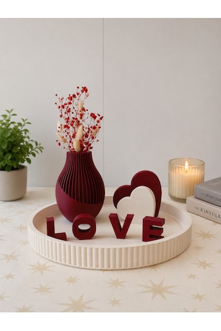 Tepsi Vazo Love Set Bordo 14