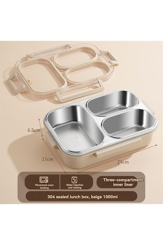 Xurunkeji Paslanmaz Çelik Öğle Yemeği Kutusu 3 Bölmeli Metal Öğle Yemeği Kabı Çelik Bento Kutusu - Okul, Ofis Ve Açık Hava İçin İdeal Krem Beyazı