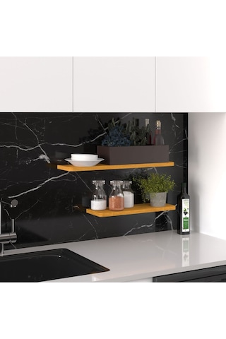 Modern Organizer Düzenleyici Dekoratif 2'li Kitaplık Banyo Mutfak Duvar Rafı Afrika Ceviz