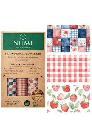Balmumu Gıda Saklama Bezleri Premium 3 Lü Set 30 30 Cm - Strawberry Cottage Serisi Çok Renkli