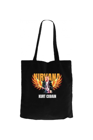 Nirvana Kurt Cobain Guitar Angel Siyah Kanvas Bez Çanta Siyah