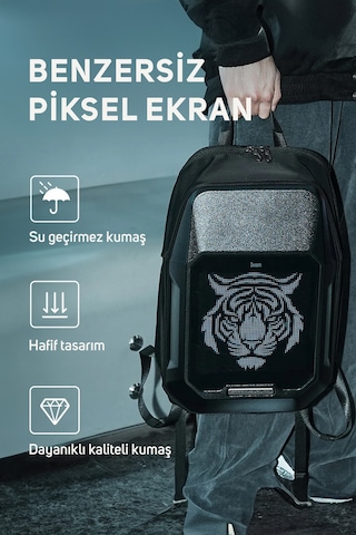 Divoom Pixoo Cyberbag Siyah Piksel Led Ekranlı Sırt Çantası Siyah