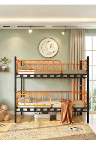 Missidea Metis Ayrılabilir 4 Korkuluklu Metal Ranza Ve Karyola Seti Turuncu 90x200 Cm 90 x 200 CM