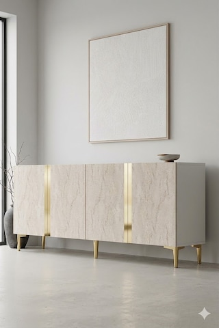 Ka1898btg Anka Konsol Ve Tv Sehpası Beyaz-traverten-gold 180cm