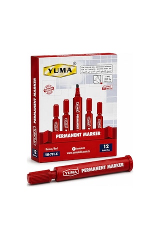 Mavi Permanent Marker Koli Kalemi 12 Li Paket 3 Mm Kesik Uç Kırmızı