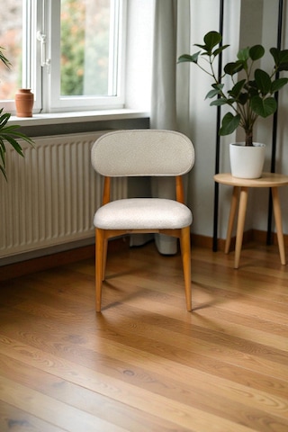 Bohem Polo İskandinav Sandalye 6 Adet Puffy & Baby Face Kumaş, %100 Ahşap, Modern Sandalye Cappuccino