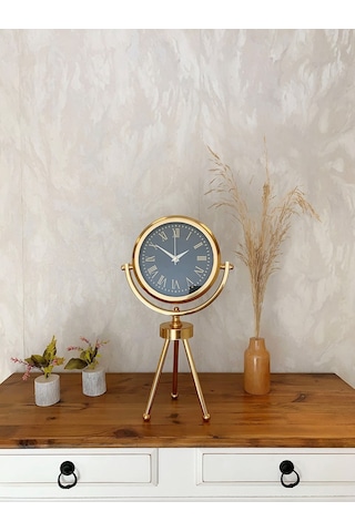 Gold Metal Mini Tripod Sade Masa Saati 45 26 Cm 07 Beyaz