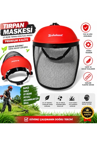 Tırpan Maskesi Kırmızı Renk Premium Ot Biçme Tırpanı Koruyucu Maske Plastik Ayarlı Maske