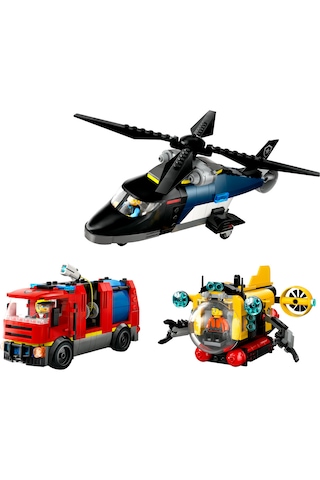 LEGO® City Helikopter, İtfaiye Kamyonu ve Denizaltı Karışımı 60462 - 7 Yaş ve Üzeri Çocuklar için Yaratıcı Oyuncak Yapım Seti (874 Parça)