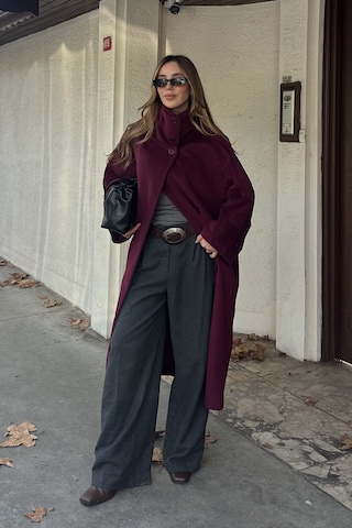 Bordo Vittoria Düğmeli Yaka Kaban - 2511 Bordo