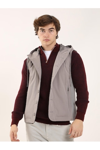 Dufy Gri Erkek Slim Fit Kapüşonlu Yelek Mont - 97135 Gri