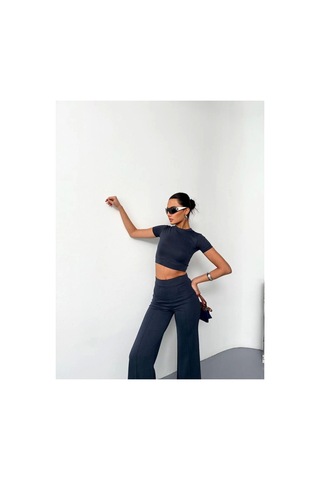 Butik İstanbul Osy Modal Yumuşak Dokulu Kumaş Kısa Kollu Crop Alt Ispanyol Paça Pantalon Ikili Takım - Füme