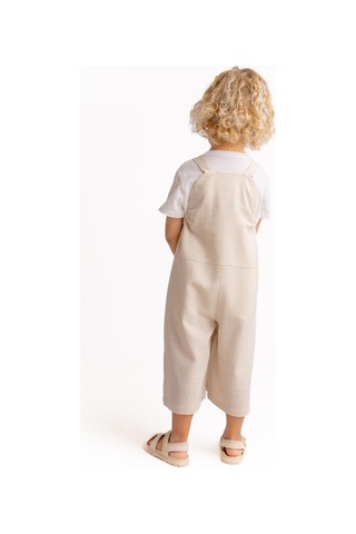 Unisex Tüğ Nakışlı Keten Salopet Naturel Naturel Bej