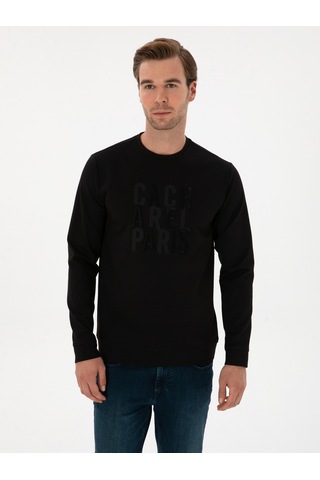 Siyah Regular Fit Bisiklet Yaka Sweatshirt