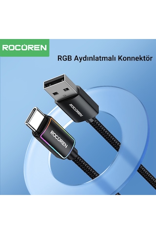Rocoren Type-c To Usb-a Rgb Aydınlatmalı 3a Hızlı Şarj Ve Data Kablosu 1 Metre