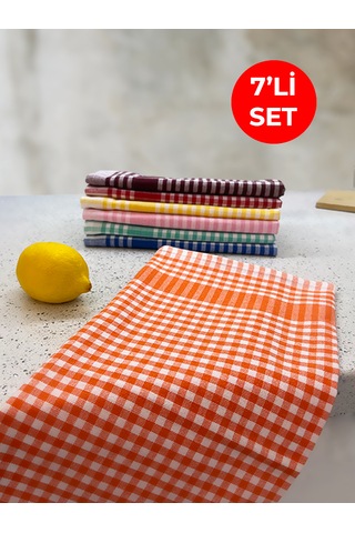 Tuable Pöti Kareli 7'li Kurulama Bezi, Beslenme Örtüsü, Servis Peçetesi, Mutfak Havlusu Renkli Set 45x70cm Çok Renkli