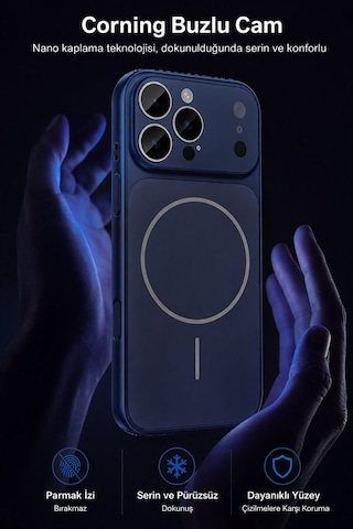 İphone 17 Pro Max Uyumlu Kamera Korumalı Magsafe Wireless Şarj Özellikli Full Glass Arka Kapak