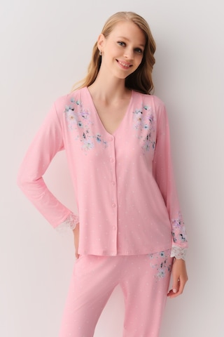 Suwen Jane Maskülen Pijama Takımı Sh26216660b1111 Pembe Puantiyeli