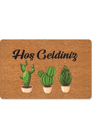 Renkli Kaktüsler Temalı Coco Görünümlü Dekoratif Kapı Önü Ve Iç Mekan Paspası Yıkanabilir Nem Alıcı Düz