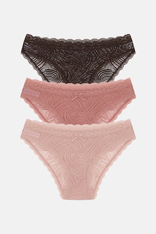 Suwen 3lü Dantelli Normal Bel Slip Külot St00496011343 Kahverengi - Ten - Pembe