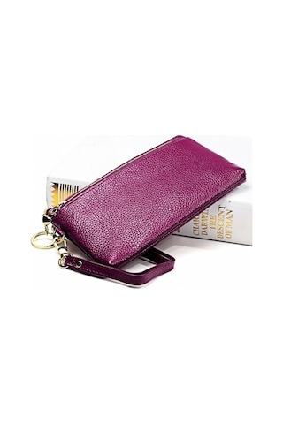 Didadodo Bayanlar Çok Fonksiyonlu Sığır Derisi Fermuarlı Bozuk Para Cüzdanı Araba Anahtarı Kutusu Mor Renk, Mor Tasarım Mor