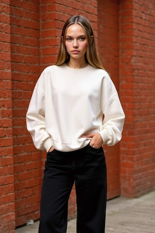 Defacto Oversize Geniş Kalıp Bisiklet Yaka Basic Düz Kalın Sweatshirt D9022axns Beyaz