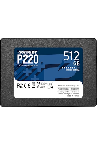 Patriot P220 2.5" 512 GB 550/500MB/S Sata3 SSD Disk P220S512G25