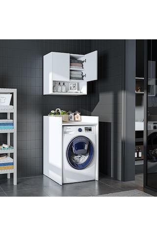 Çamaşır-kurutma Makinesi Dolabı+ Üst Dolabı, Beyaz 65 Cm Mat Beyaz