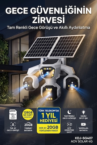 4 Kameralı - Solar Panelli 16000 Mah. Turk Telekom Yıllık Hat - 20mp Güvenlik Kamerası Tt20