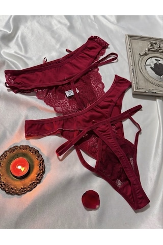 Trend Dokunuş Kadın 4'lü Bordo-koyu Kırmızı Dantelli Pamuklu Külot