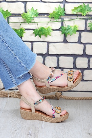 Vojo Daisy Rahat Taban Taş Boncuk Detaylı Kadın Sandalet 267800001858 14 Bej Bej