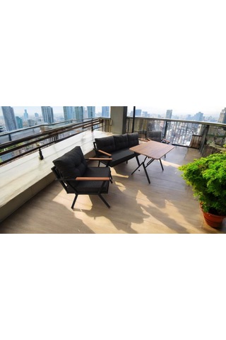 Pi Locca Bahçe Balkon Mobilyası Antrasit 3+1+1 Ve Perla Çam Masa Antrasit