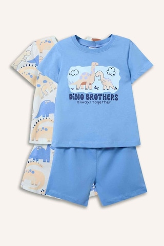 Defacto Dinozor Baskılı 2li Pijama Takımı Erkek Bebek H4034a526hsbe194 Mavi-be194