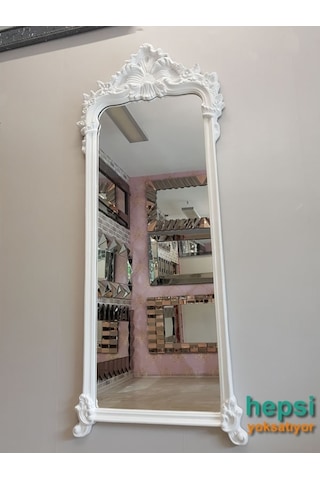 Vintage Madam Model Varaklı Boy Aynası Beyaz