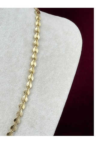 14 K Renginde Çift Sıra Yaprak Şekilli Gold Kolye Gold
