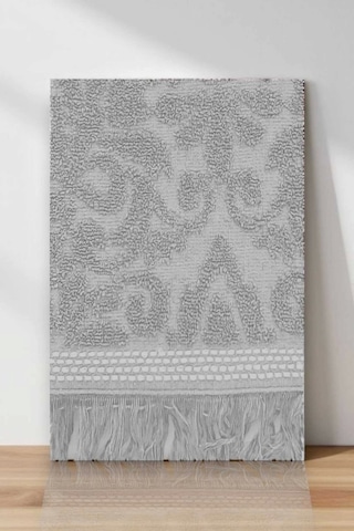2 Parça Jakarlı Banyo Havlu Takımı %100 Pamuklu 90x150 Cm Arden Gri Çok Renkli
