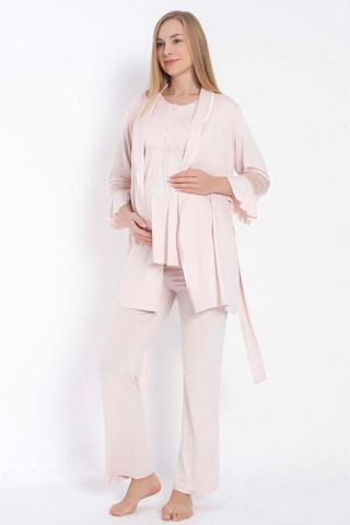 Man11314-1006 Anil Anıl 11314 Kısa Kol Bisiklet Yaka Kadın Viskon Dantel Detaylı Hamile Pijama Takım