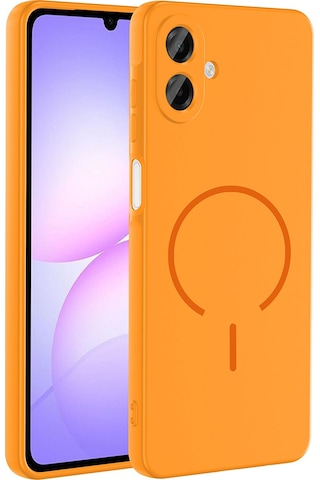 Samsung Uyumlu Galaxy A07 Kılıf M-safe Şarj Özellikli Zore Meta Kapak Turuncu