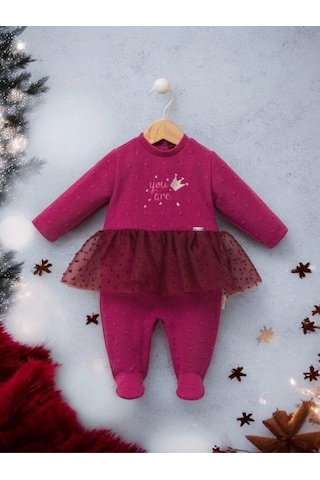 Kız Bebek Tütü Etekli Tasarım Tulum-15218 Bordo