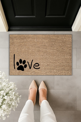 Rugmood Modern Dijital Baskı Paspas - Patili Love - Kapı Önü Paspası 70x45cm Kahverengi