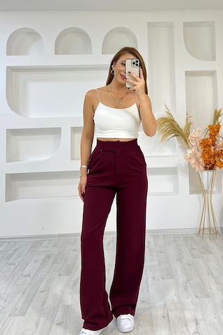 İrka Moda Irka Moda Bel Lastikli Cırtlı Palazzo Kırmızı Pantolon Kırmızı