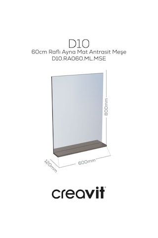 D10 60 Cm Melamin Raflı Ayna Antrasit Meşe Beyaz