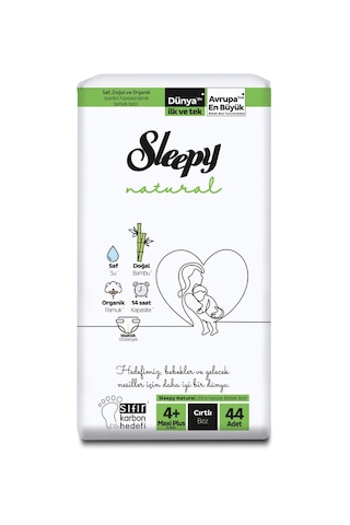 Sleepy Natural Ekonomik Paket Bebek Bezi 4+ Numara Maxi Plus 44 Adet