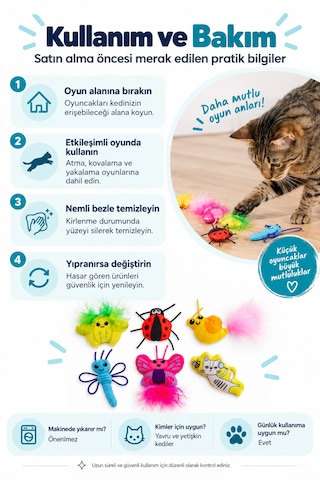 Petstages Cute As A Bug Böcek Şeklinde Catnip'li Kedi Çiğneme Oyuncağı 6'lı Paket