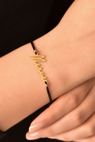 925 Ayar Gümüş Dorika Toplu Altın Kaplama Ipli Isim Bileklik