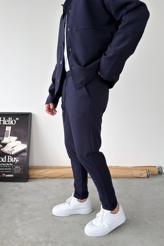 Lacivert Basic Beli Lastikli Jogger Pantolon Lacivert