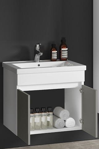 Çiğdem 80 Cm Beyaz-inox Balon Mdf Seramik Lavabolu Asma Banyo Alt Dolabı Beyaz - Inox