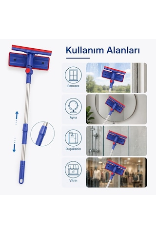 Teleskopik Cam Silme Mop Ve Çekçek Aparatı Çift Taraflı Mikrofiber Temizleme Başlığı, Uzayan Saplı Cam Sileceği Pencere, Ayna, Duşakabin, Vitrin Ve Araç Camı İçin Çok Renkli